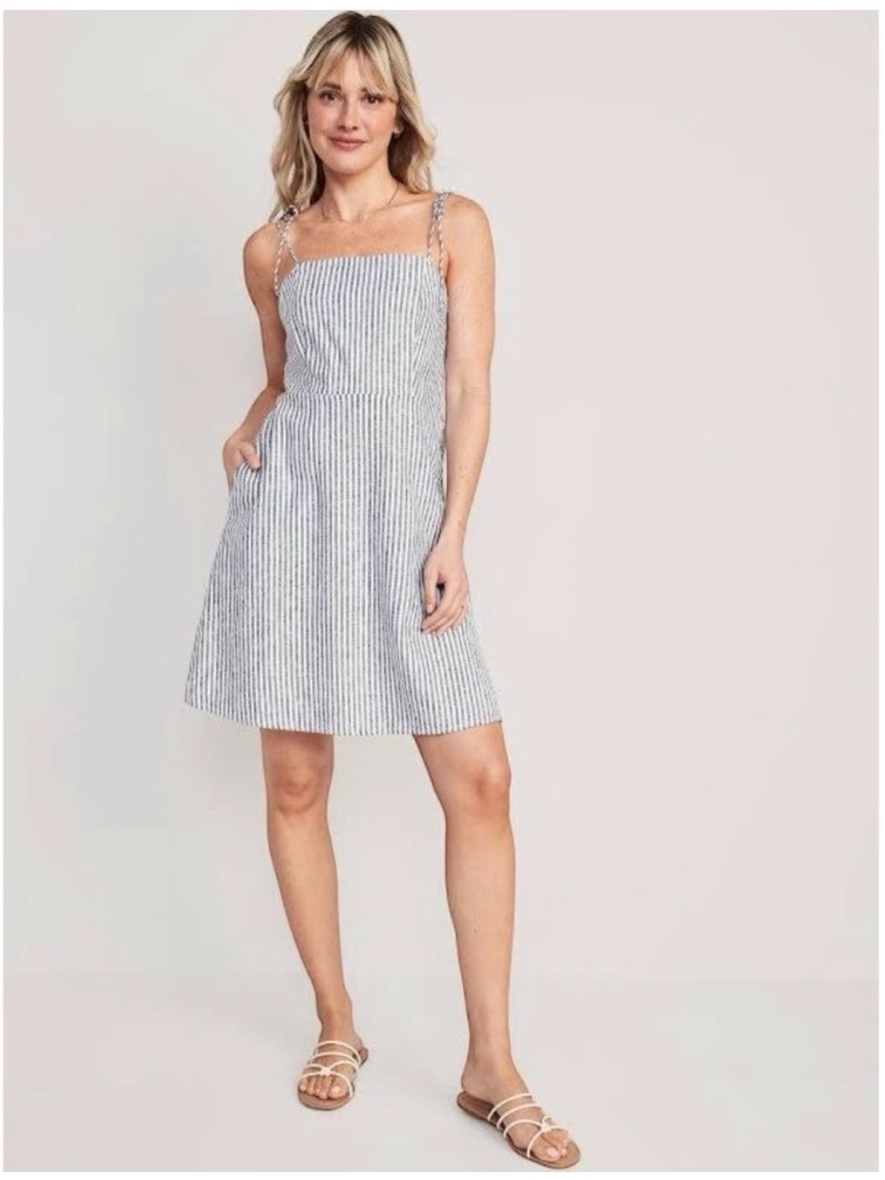 Old Navy White and Navy Striped Square-Neck Mini Dress